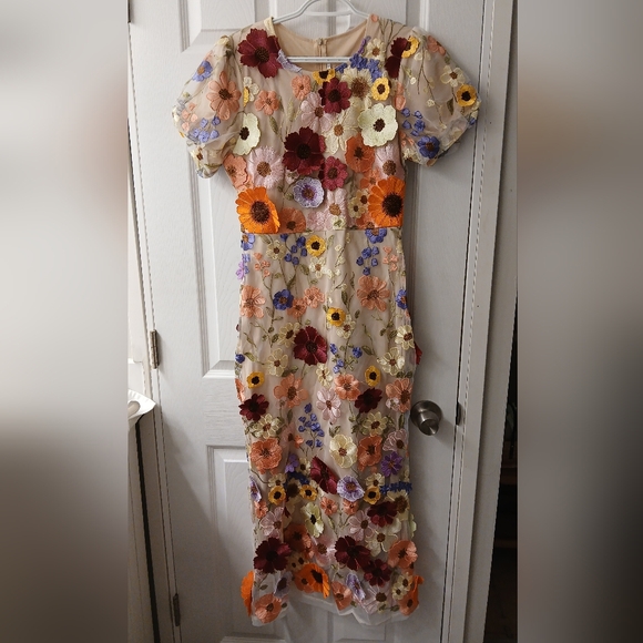 Floral Embroidery Cocktail Dress – Fairycore Romance – Size Large - Picture 4 of 12